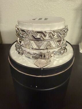 Silver Crystal Stackable Bracelet Set